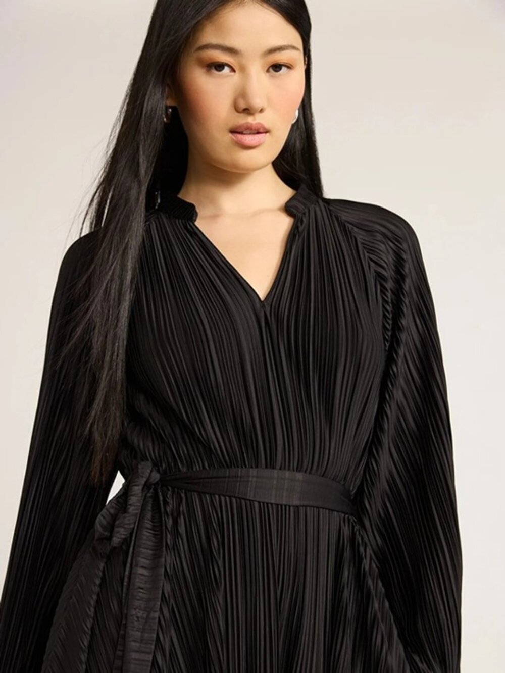 Scoop Black Pleated Maxi Dress Women's M 8-10 Long Sleeve Belted Scoop Dress - Picture 8 of 16